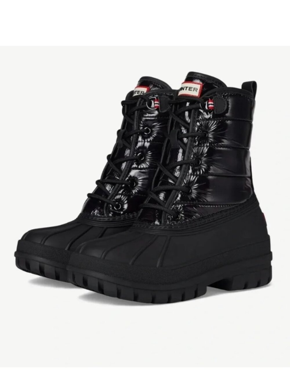 Hunter Stanly Black Quilted Winter Lace-Up rain Boots women 7